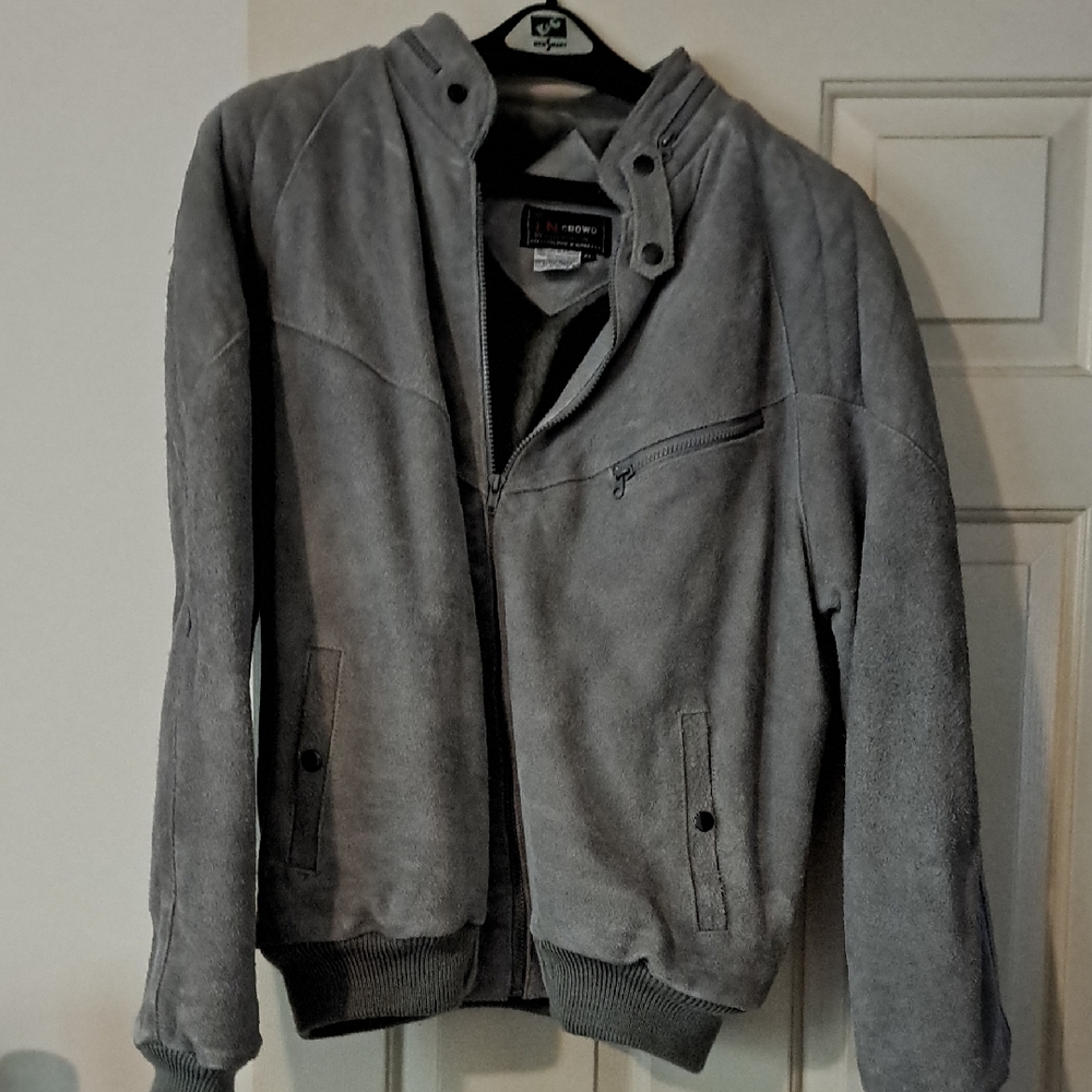 Vintage Men's Gray Suede Bomber Jacket